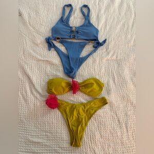 Blue and Yellow Bikini Set with Pink Accents
